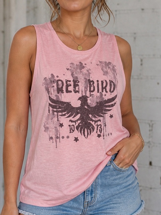 Next Level Apparel Tops - Next Level “Free Bird” Graphic Muscle Tank Top in Pink – Size Large